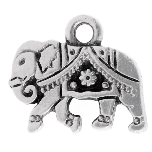 Elephant charm 12x14 mm - Antique fine silver plated x1
