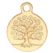 Round charm 15.5 mm - tree of life pattern - Fine gold plated x1|raw }}