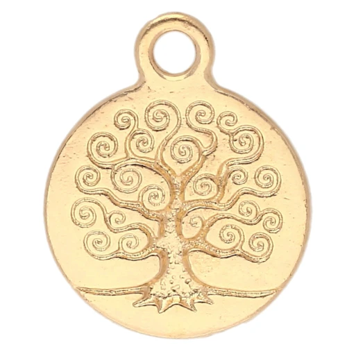 Round charm 15.5 mm - tree of life pattern - Fine gold plated x1