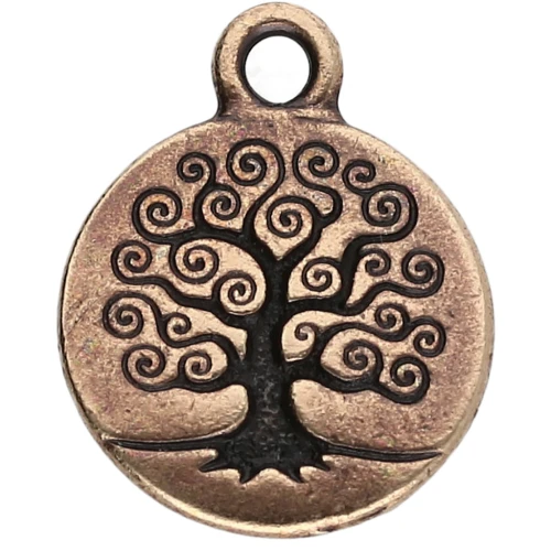 15.5 mm round charm - tree of life pattern - Bronze x1