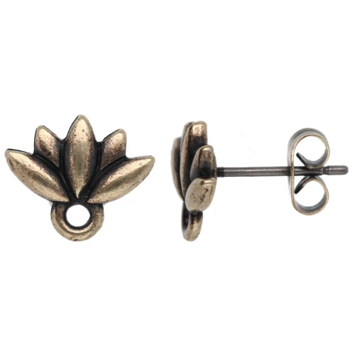 Lotus flower earstuds 10x11 mm - Bronze x2