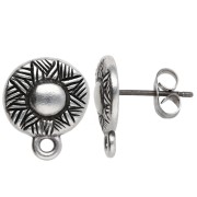 Round irregular ethnic earstuds 12 mm - Antique fine silver plated x2|raw }}