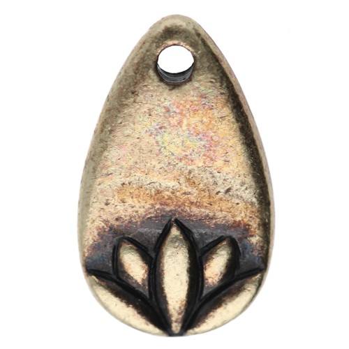 Drop charm 13x8 mm - lotus flower pattern - Bronze x1