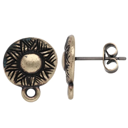 Round irregular ethnic earstuds 12 mm - Bronze x2