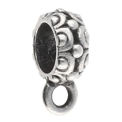 Textured earring back charm attachment for 6 mm cord - Antique fine silver plated x1