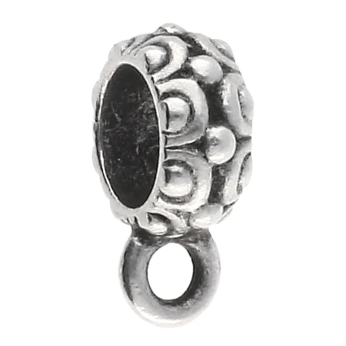 Textured earring back charm attachment for 6 mm cord - Antique fine silver plated x1
