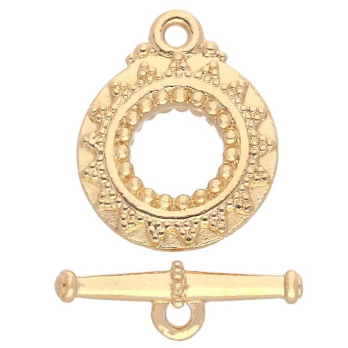 Round T clasp 16.5 mm - ethnic pattern - Fine gold plated x1