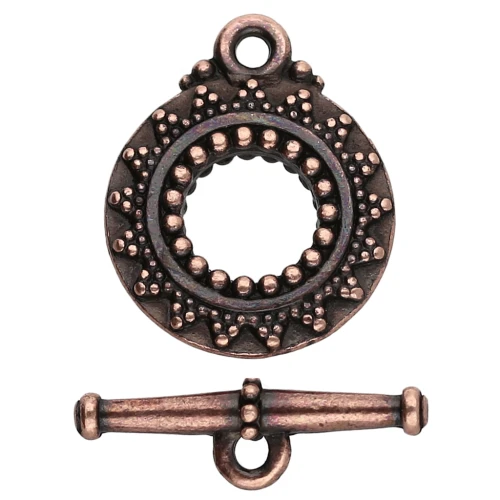 Round T clasp 16.5 mm - ethnic pattern - Aged copper x1