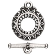 Round T clasp 16.5 mm - ethnic pattern - Antique fine silver plated x1