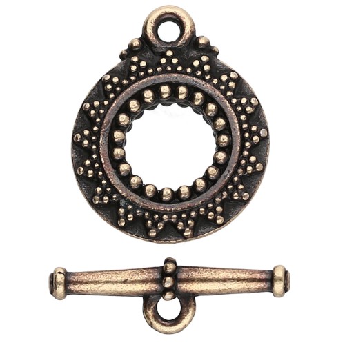 Round T clasp 16.5 mm - ethnic pattern - Bronze x1