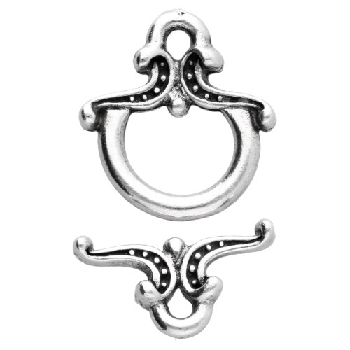Worked arabesque T clasp 13x12 mm - Antique fine silver plated x1