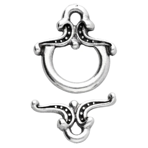 Worked arabesque T clasp 13x12 mm - Antique fine silver plated x1