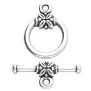 Round T clasp 16 mm - flower pattern - Antique fine silver plated x1