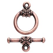 Round T clasp 16 mm - flower pattern - Aged copper x1