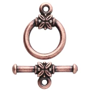Round T clasp 16 mm - flower pattern - Aged copper x1