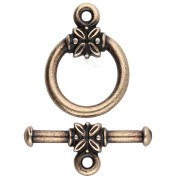 Round T clasp 16 mm - flower pattern - Bronze x1