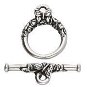 15 mm round T clasp - butterfly pattern - Antique fine silver plated x1|raw }}