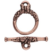 15 mm round T clasp - butterfly pattern - Aged copper x1