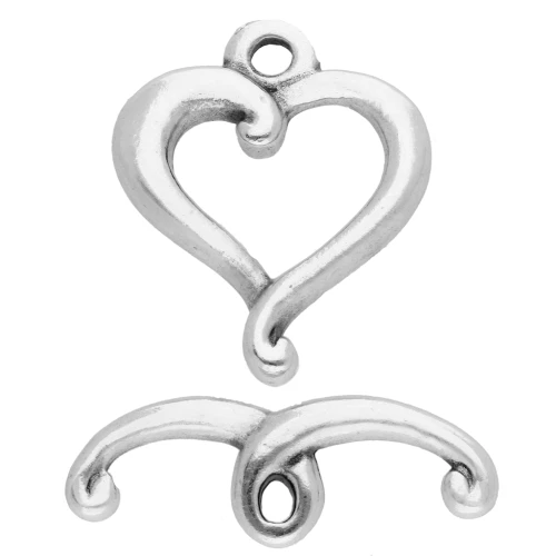 Heart-shaped clasp 17x14 mm - Antique fine silver plated x1