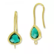 Earwires 27 mm Emerald fine Gold plated x2