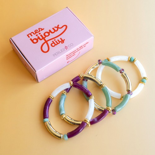 Mes bijoux DIY - Kit of 4 elastic bracelets with tube beads - Gold version