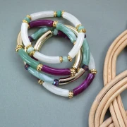 Mes bijoux DIY - Kit of 4 elastic bracelets with tube beads - Gold version