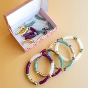 Mes bijoux DIY - Kit of 4 elastic bracelets with tube beads - Gold version