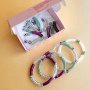 Mes bijoux DIY - Kit of 4 elastic bracelets with tube beads Silver Version