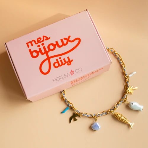 Mes bijoux DIY - Stainless steel charms & cord necklace kit - Blue version