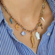 Mes bijoux DIY - Stainless steel charms & cord necklace kit - Blue version