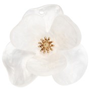 Relief flower pendants 40 mm Acrylic Stainless steel Gold White marbled x2