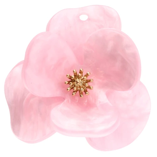 Relief flower pendants 40 mm in Acrylic Stainless Steel Rose Gold light marbled x2