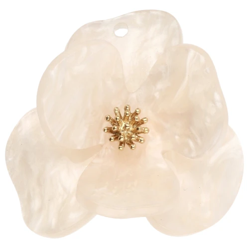 Relief flower pendants 40 mm in Acrylic Stainless steel Gold Beige marbled x2