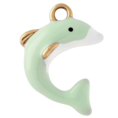 Dolphin Charm 19x14 mm with Epoxy Resin - 304 Gold Stainless Steel - Water Green x1