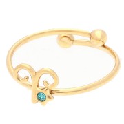 Adjustable ring zodiac sign - Aries - 304L Gold stainless steel - Aquamarine x1