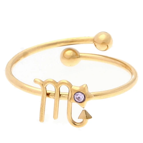 Adjustable ring zodiac sign - Scorpio - 304L Gold stainless steel - Light Amethyst x1