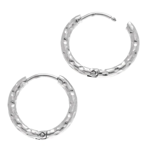 Hammered round hoop 16 mm - Wire 2 mm - 304 Stainless Steel x2