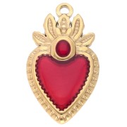 Ex-voto heart pendant 28x16 mm epoxy resin 304 stainless steel Gold - Red x1|raw }}