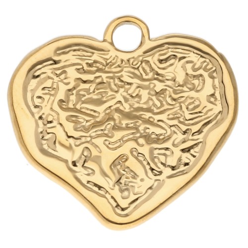 23x24 mm irregular hammered heart pendant - 304 Gold stainless steel x1