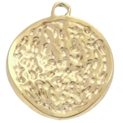 Round irregular hammered pendant 16 mm - 304 Gold stainless steel x1