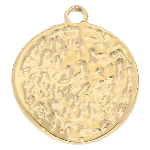 Pendentif rond irrégulier martelé 20 mm - Stainless steel 304 Gilded x1