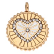Round reversible pendant 18 mm epoxy resin & rhinestones - 304 gold stainless steel x1