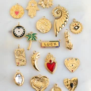 Round reversible pendant 18 mm epoxy resin & rhinestones - 304 gold stainless steel x1