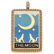 Tarot card pendant 26x15 mm The Moon Epoxy resin - 304 stainless steel Gilded Blue x1|raw }}