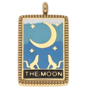 Tarot card pendant 26x15 mm The Moon Epoxy resin - 304 stainless steel Gilded Blue x1