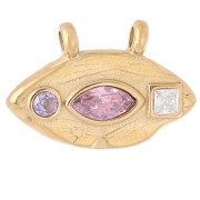 Pendant eye 2 rings 15.5x23 mm with rhinestones - Stainless steel 304 Gilded - Rose|raw }}