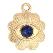 Flower charm 13 mm eye pattern & glass cabochon 4 mm Stainless steel 304 Gold x1