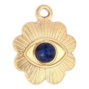 Flower charm 13 mm eye pattern & glass cabochon 4 mm Stainless steel 304 Gold x1