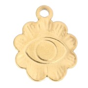 Flower charm 13 mm eye pattern & glass cabochon 4 mm Stainless steel 304 Gold x1