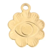 Flower charm 13 mm eye pattern & glass cabochon 4 mm Stainless steel 304 Gold x1